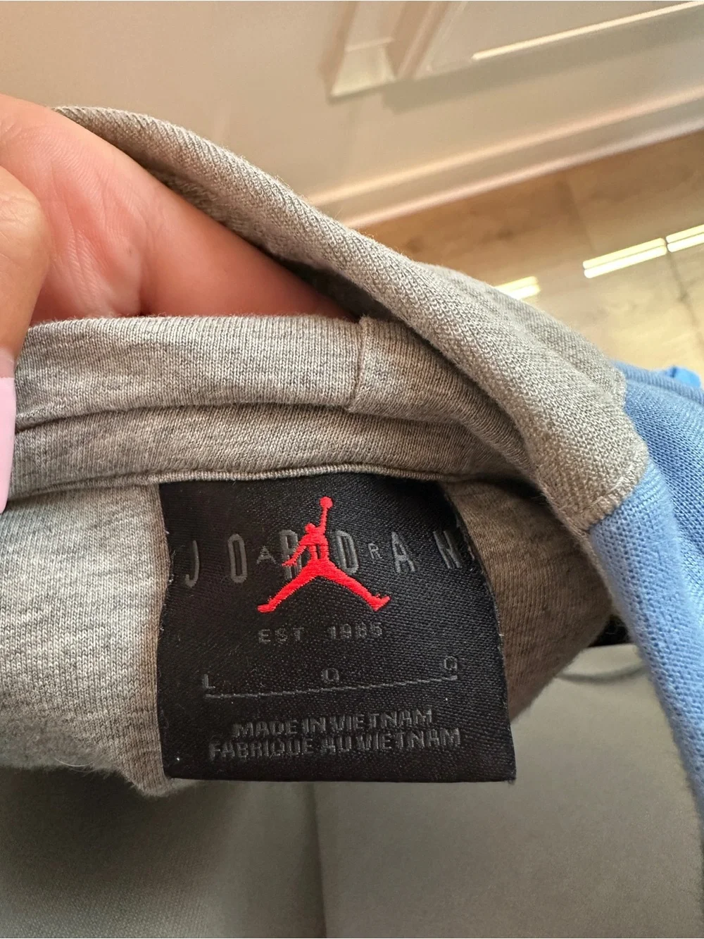 Jordan Men's Gray Pullover Hoodie with Navy Logos